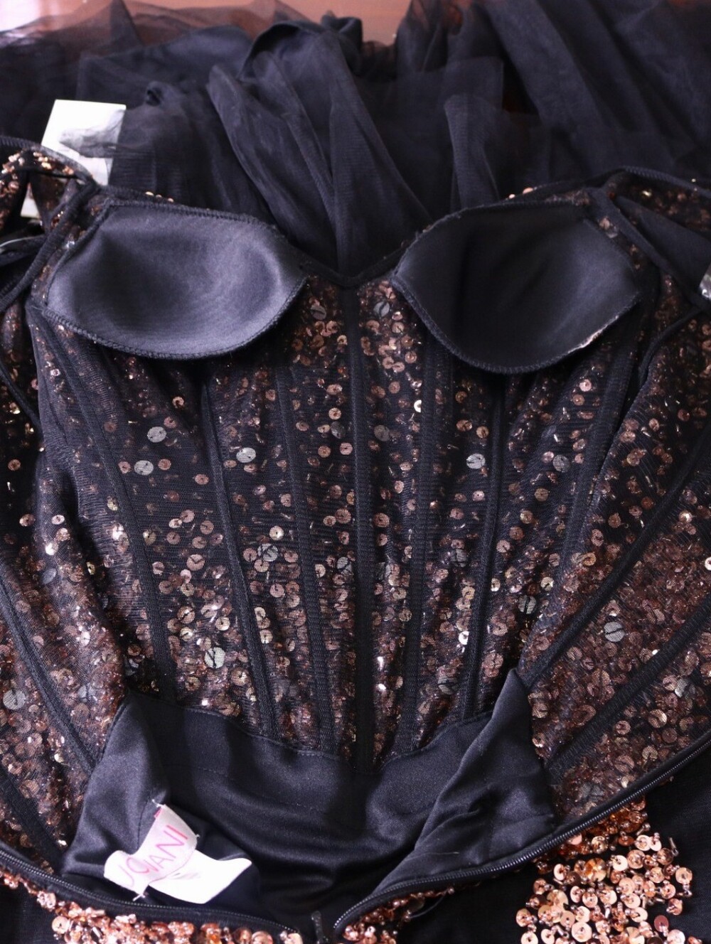 NWT Jovani 51115 Black Rose Gold Sequin Mermaid Gown Size 10 - Picture 9 of 13